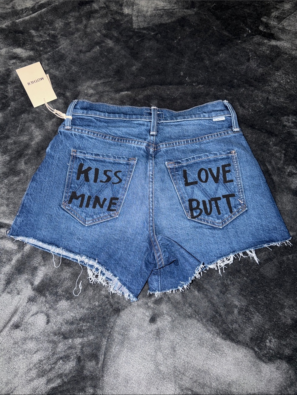 MOTHER Mid-Rise Frayed Hem Denim Shorts in Blue